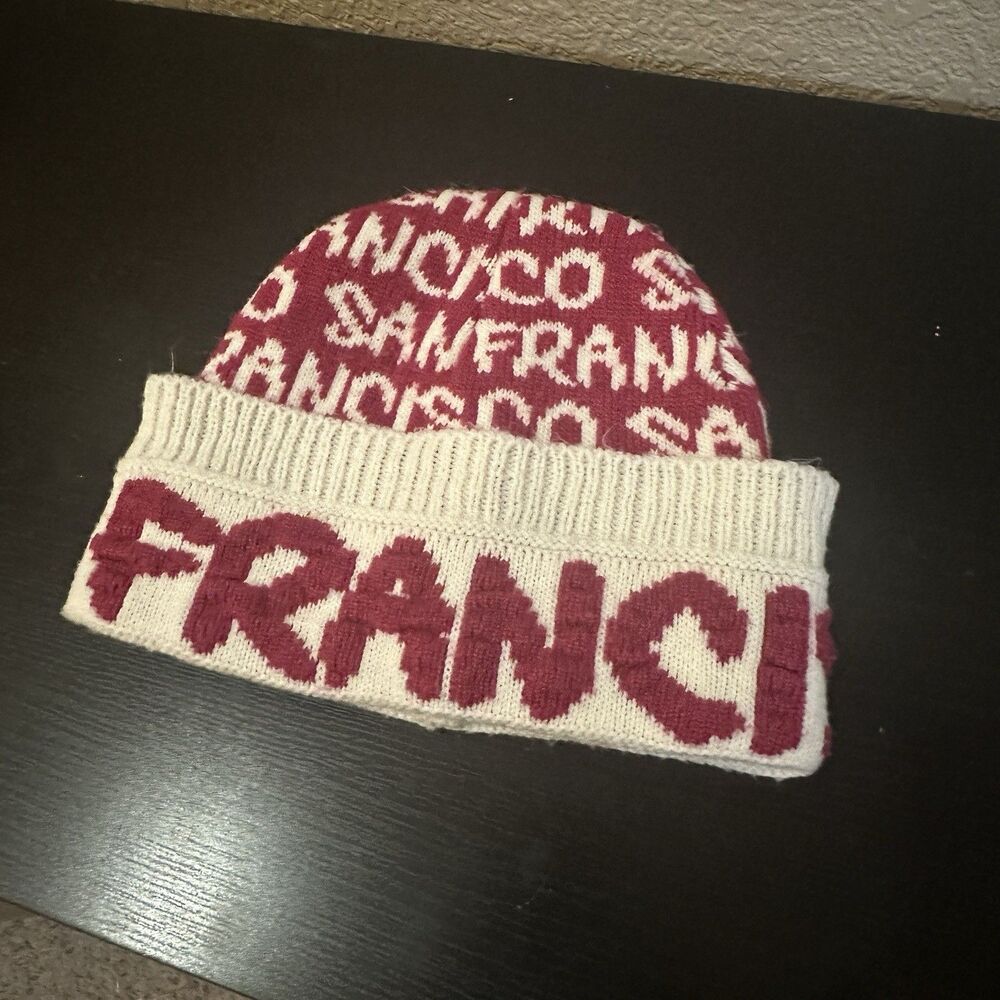 Robin Ruth San Francisco Knit Beanie Pink/purple And Cream California Souvenir